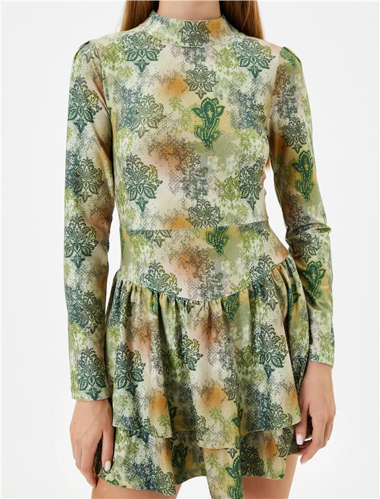 Koton 4Wal80018Ik 8D1 Yeşil Desenli Genç Kız Elastan Jersey Elbise