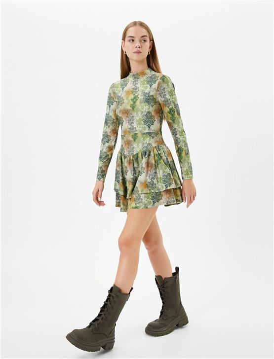 Koton 4Wal80018Ik 8D1 Yeşil Desenli Genç Kız Elastan Jersey Elbise