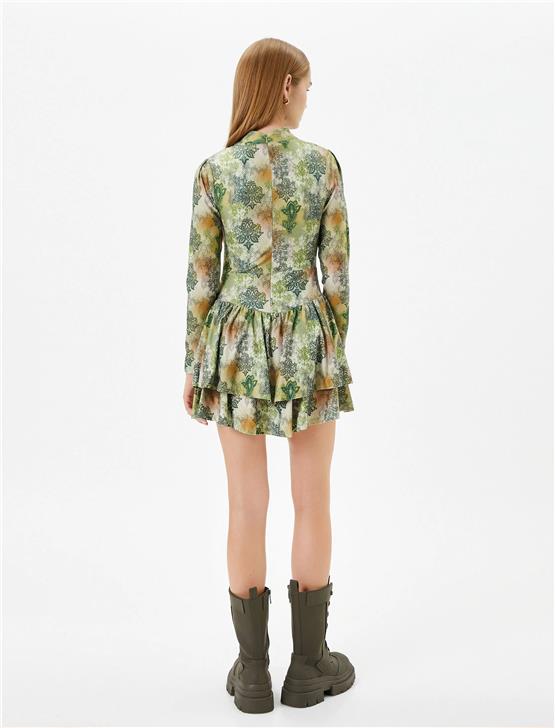 Koton 4Wal80018Ik 8D1 Yeşil Desenli Genç Kız Elastan Jersey Elbise