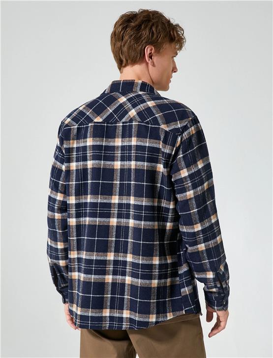 Koton 4Wam60004Hw 7C1 Lacivert Ekose Erkek Akrilik Woven Tops Uzun Kollu Gömlek