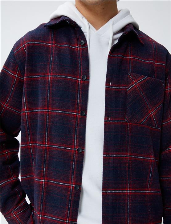 Koton 4Wam60005Hw 4C1 Kırmızı Ekose Erkek Akrilik Woven Tops Uzun Kollu Gömlek