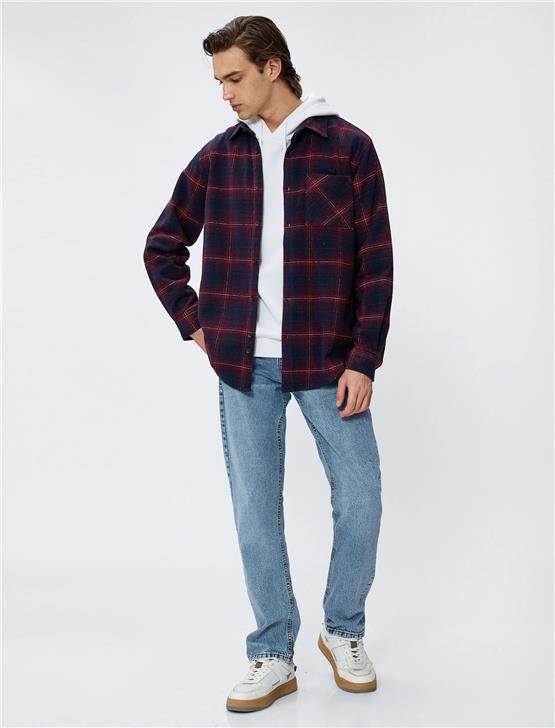 Koton 4Wam60005Hw 4C1 Kırmızı Ekose Erkek Akrilik Woven Tops Uzun Kollu Gömlek