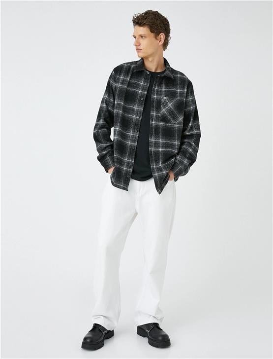 Koton 4Wam60007Hw 9C9 Siyah Ekose Erkek Akrilik Woven Tops Uzun Kollu Gömlek
