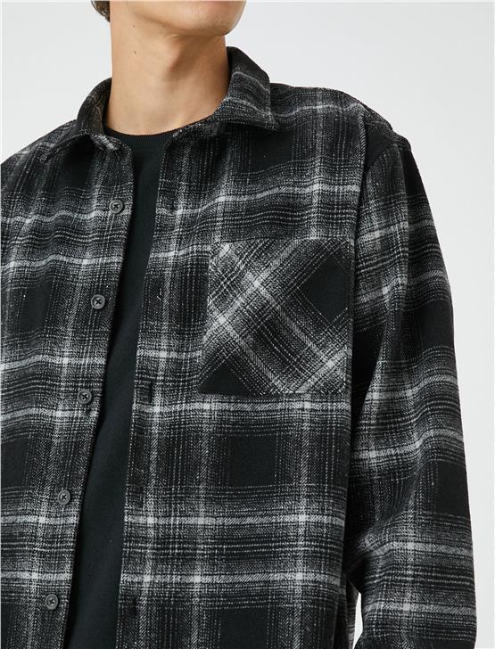 Koton 4Wam60007Hw 9C9 Siyah Ekose Erkek Akrilik Woven Tops Uzun Kollu Gömlek