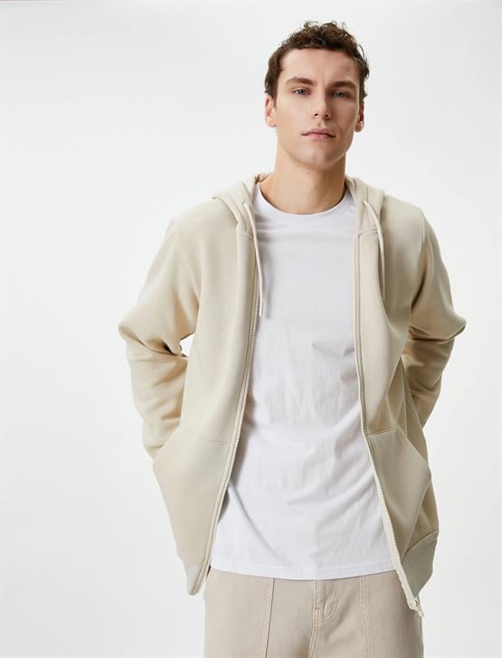 Koton 4Wam70029Mk 057 Bej Erkek Pamuk Jersey Sweatshirt