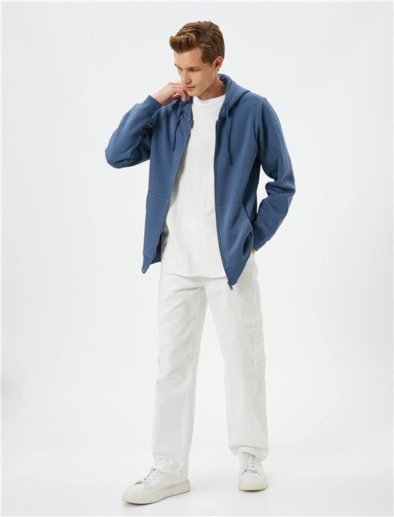 Koton  4Wam70029Mk 600 Açık İndigo Erkek Pamuk Jersey Sweatshirt