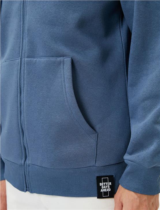 Koton  4Wam70029Mk 600 Açık İndigo Erkek Pamuk Jersey Sweatshirt