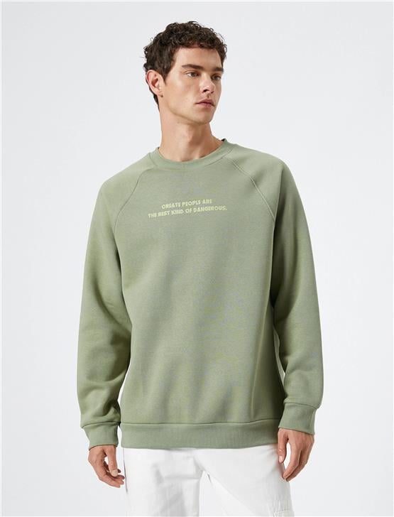 Koton 4Wam70052Mk 814 Yeşil Erkek Pamuk Jersey Sweatshirt