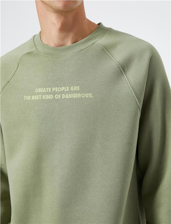 Koton 4Wam70052Mk 814 Yeşil Erkek Pamuk Jersey Sweatshirt