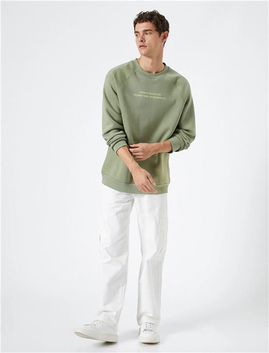 Koton 4Wam70052Mk 814 Yeşil Erkek Pamuk Jersey Sweatshirt