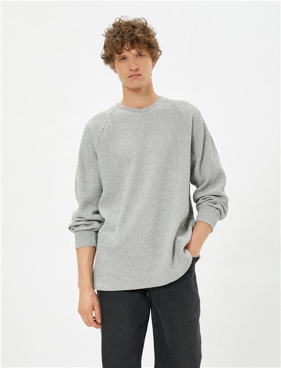 Koton  4Wam70058Mk 037 Gri Erkek Pamuk Jersey Kazak