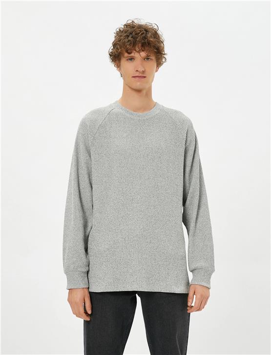 Koton  4Wam70058Mk 037 Gri Erkek Pamuk Jersey Kazak