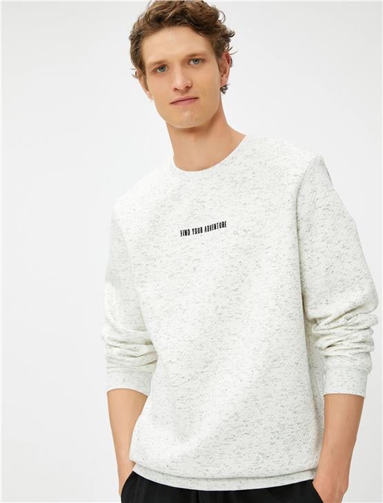 Koton 4Wam70083Mk 000 Beyaz Erkek Pamuk Jersey Sweatshirt