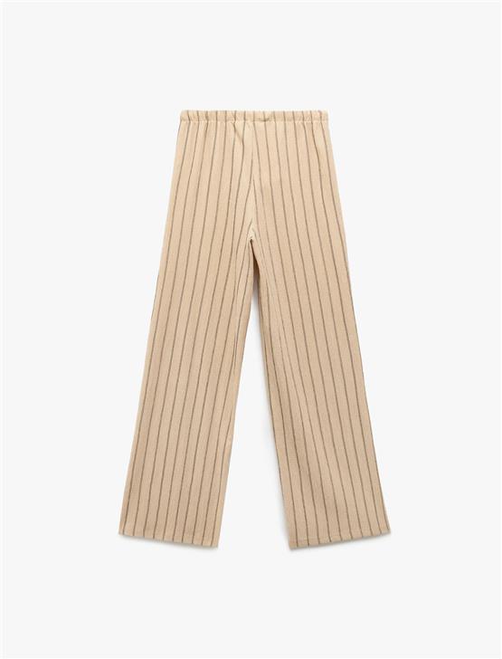 Koton 5Sal40001Ik 0S5 Bej Cızgılı Genc Kız Elastan Jersey Pantolon