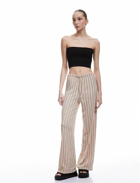 Koton 5Sal40001Ik 0S5 Bej Cızgılı Genc Kız Elastan Jersey Pantolon