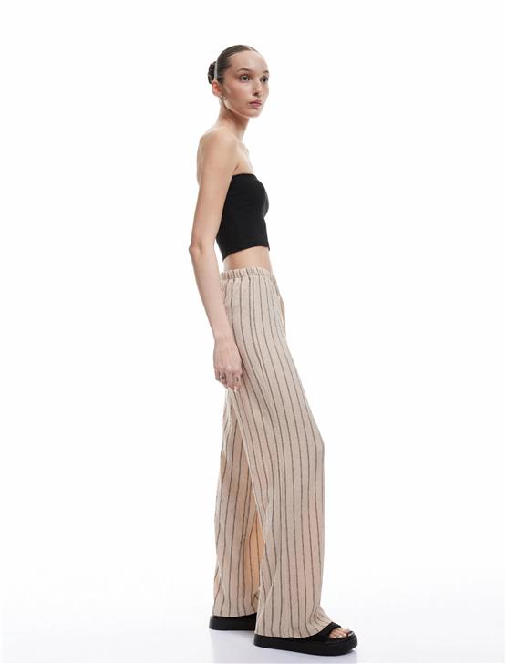 Koton 5Sal40001Ik 0S5 Bej Cızgılı Genc Kız Elastan Jersey Pantolon
