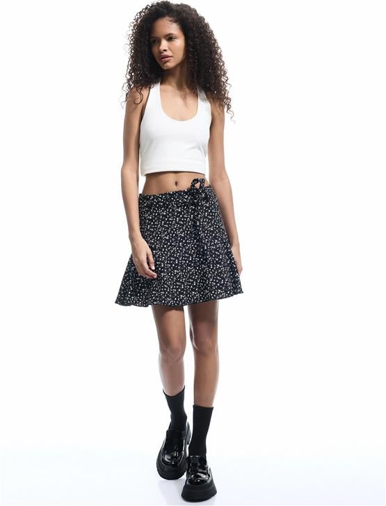 Koton 5Sal40002Ik 9D9 Sıyah Desenlı Genc Kız Elastan Jersey Short