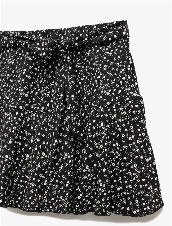 Koton 5Sal40002Ik 9D9 Sıyah Desenlı Genc Kız Elastan Jersey Short