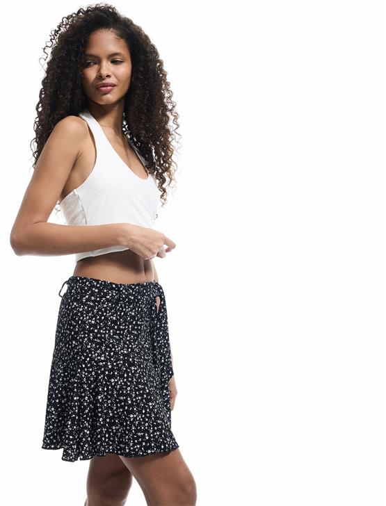 Koton 5Sal40002Ik 9D9 Sıyah Desenlı Genc Kız Elastan Jersey Short