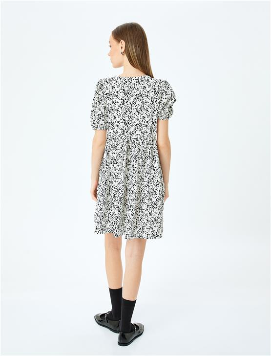 Koton 5Sal80008Ik 0D1 Ekru Desenlı Genc Kız Elastan Jersey Elbıse