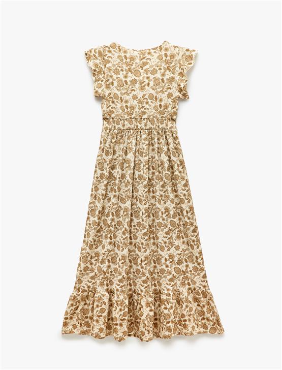 Koton 5Sal80019Ik 0D5 Bej Desenlı Genc Kız Elastan Jersey Elbıse