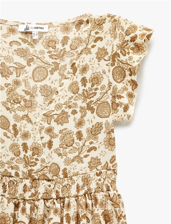 Koton 5Sal80019Ik 0D5 Bej Desenlı Genc Kız Elastan Jersey Elbıse