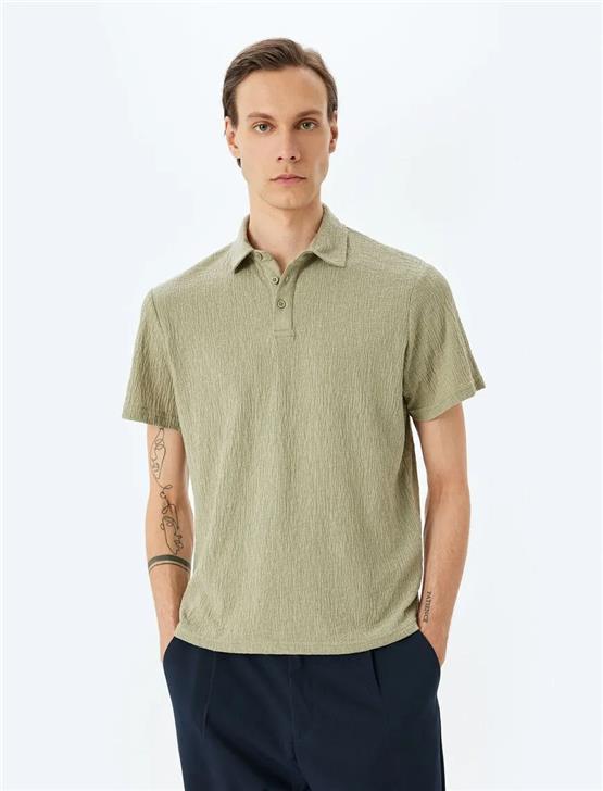 Koton 5Sam10001Mk 786 Yesıl Erkek Pamuk Jersey Kısa Kollu Polo T-Shırt