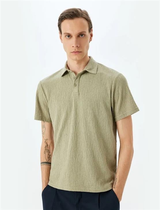 Koton 5Sam10001Mk 786 Yesıl Erkek Pamuk Jersey Kısa Kollu Polo T-Shırt
