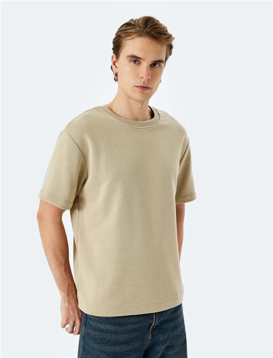 Koton 5Sam10013Hk 050 Bej Erkek Pamuk Jersey Kısa Kollu T-Shırt