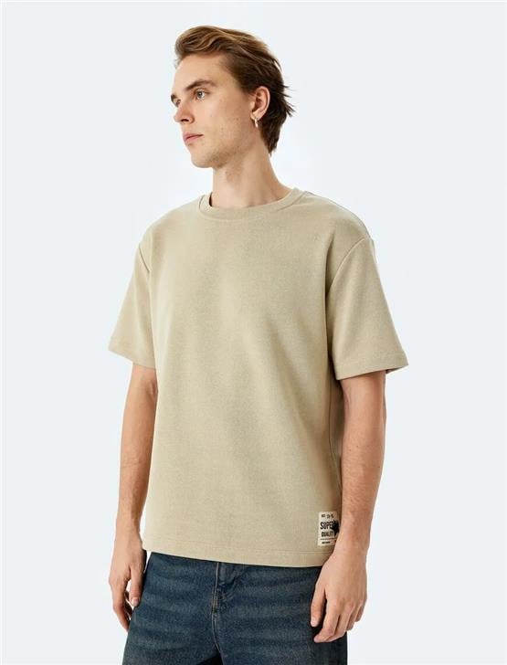 Koton 5Sam10013Hk 050 Bej Erkek Pamuk Jersey Kısa Kollu T-Shırt