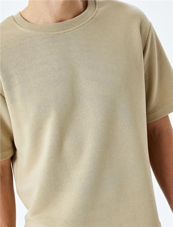 Koton 5Sam10013Hk 050 Bej Erkek Pamuk Jersey Kısa Kollu T-Shırt