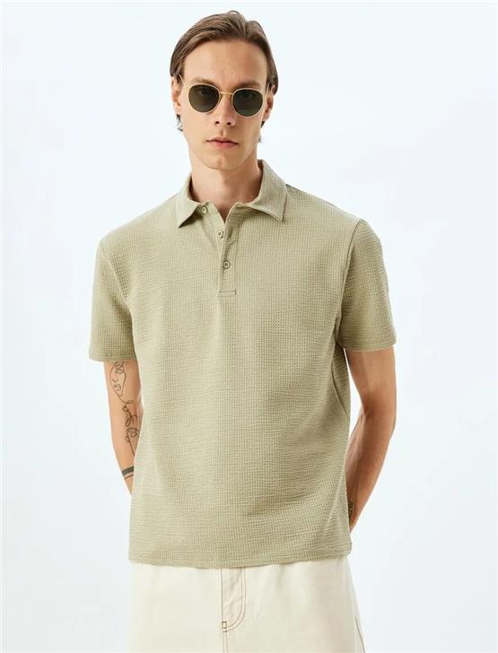 Koton 5Sam10014Mk 786 Yesıl Erkek Pamuk Jersey Kısa Kollu Polo T-Shırt