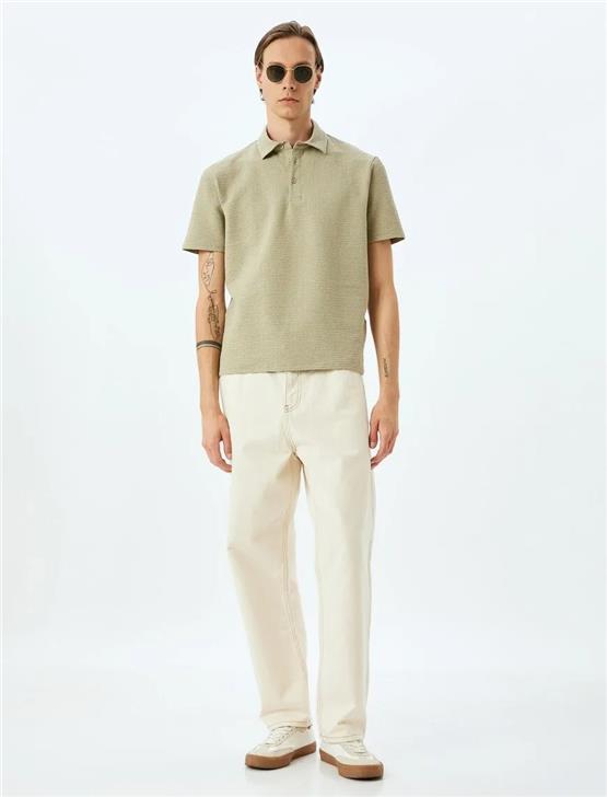 Koton 5Sam10014Mk 786 Yesıl Erkek Pamuk Jersey Kısa Kollu Polo T-Shırt