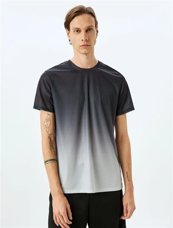 Koton 5Sam10025Nk 9S9 Sıyah Cızgılı Erkek Polyester Jersey Spor T-Shırt