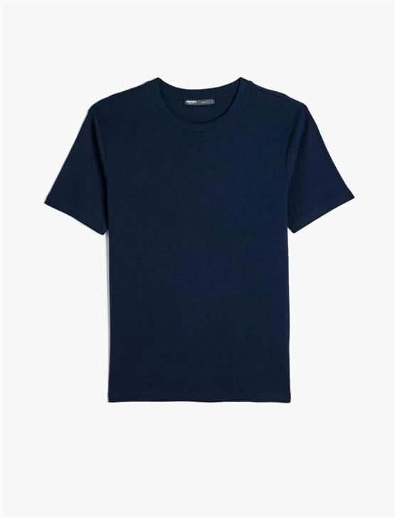 Koton 5Sam10031Hk 725 Lacıvert Erkek Pamuk Jersey Kısa Kollu Basıc T-Shırt