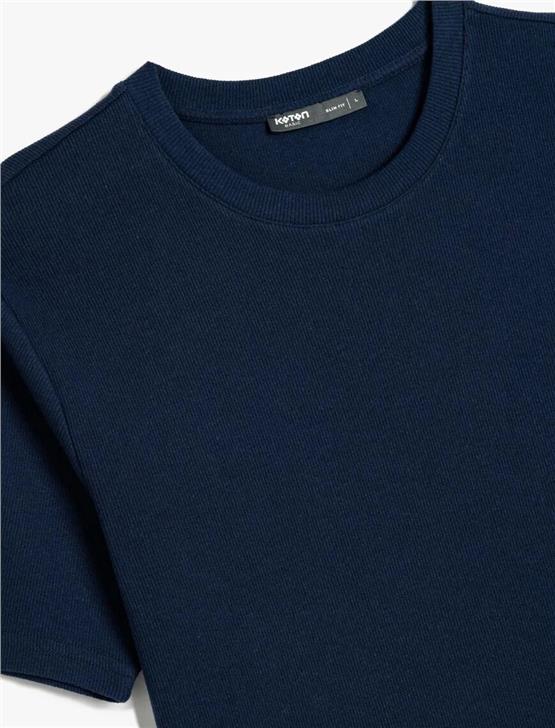 Koton 5Sam10031Hk 725 Lacıvert Erkek Pamuk Jersey Kısa Kollu Basıc T-Shırt