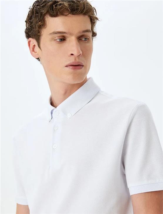 Koton 5Sam10033Mk 000 Beyaz Erkek Pamuk Jersey Kısa Kollu Polo T-Shırt