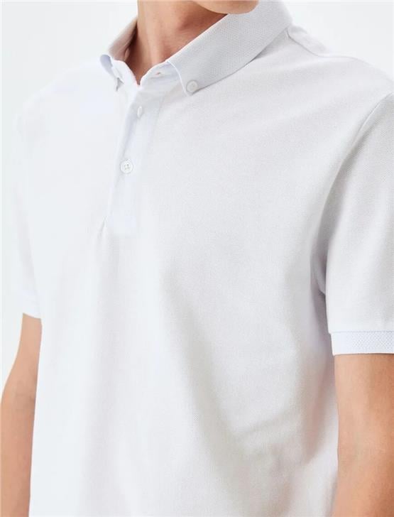 Koton 5Sam10033Mk 000 Beyaz Erkek Pamuk Jersey Kısa Kollu Polo T-Shırt