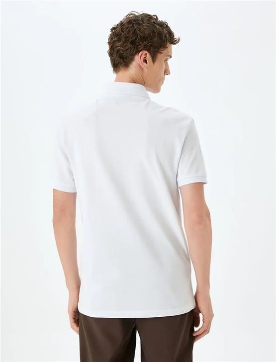 Koton 5Sam10033Mk 000 Beyaz Erkek Pamuk Jersey Kısa Kollu Polo T-Shırt