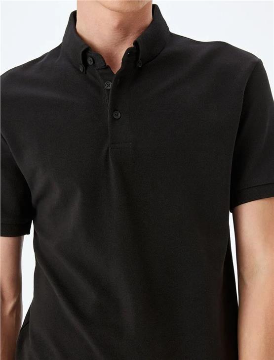 Koton 5Sam10033Mk 999 Sıyah Erkek Pamuk Jersey Kısa Kollu Polo T-Shırt