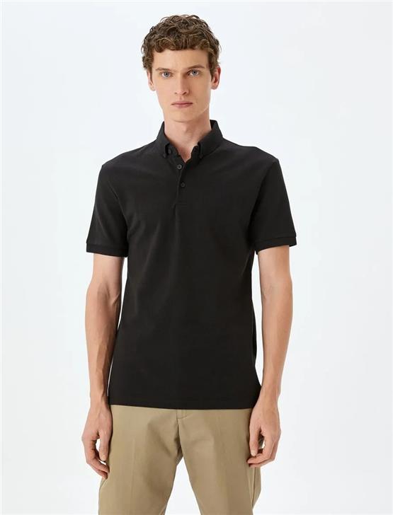 Koton 5Sam10033Mk 999 Sıyah Erkek Pamuk Jersey Kısa Kollu Polo T-Shırt