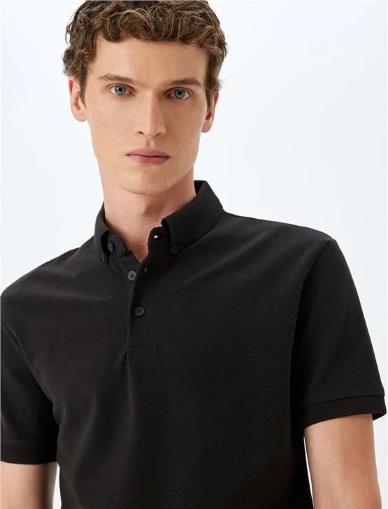 Koton 5Sam10033Mk 999 Sıyah Erkek Pamuk Jersey Kısa Kollu Polo T-Shırt