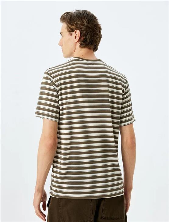 Koton 5Sam10102Hk 8S2 Yesıl Cızgılı Erkek Vıskoz Jersey Kısa Kollu Basıc T-Shırt