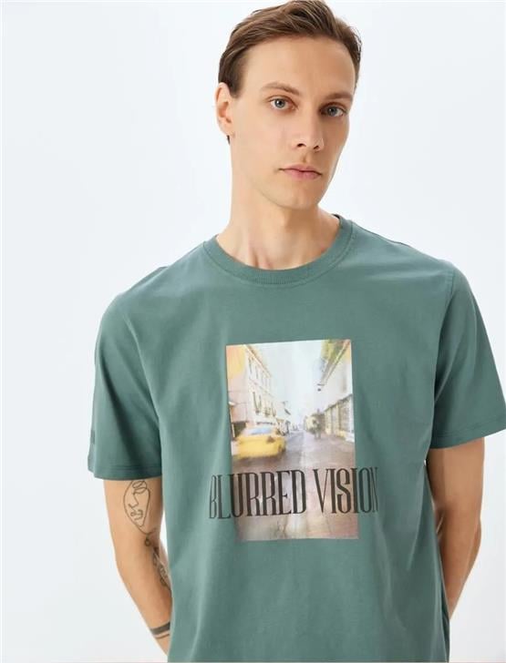 Koton 5Sam10123Hk 786 Yesıl Erkek Pamuk Jersey Kısa Kollu T-Shırt