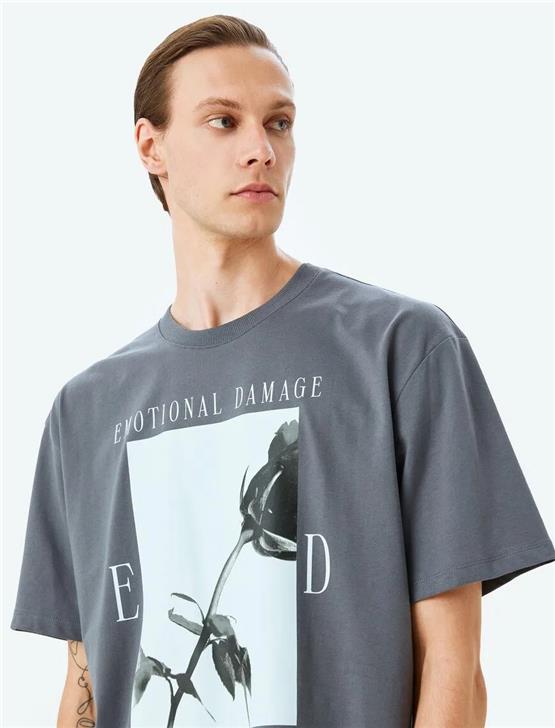 Koton 5Sam10138Hk 931 Antrasıt Erkek Pamuk Jersey Kısa Kollu T-Shırt