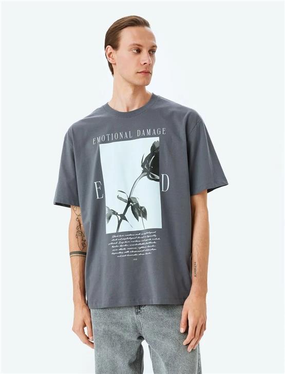 Koton 5Sam10138Hk 931 Antrasıt Erkek Pamuk Jersey Kısa Kollu T-Shırt