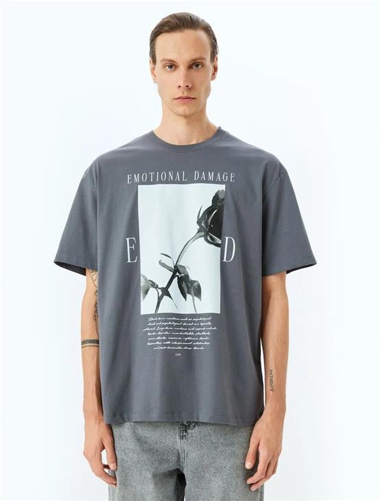 Koton 5Sam10138Hk 931 Antrasıt Erkek Pamuk Jersey Kısa Kollu T-Shırt