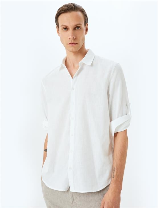 Koton 5Sam60020Hw 000 Beyaz Erkek Pamuk Dokuma Uzun Kollu Gomlek