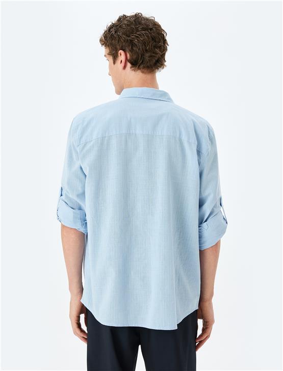 Koton 5Sam60020Hw 645 Mavı Erkek Pamuk Dokuma Uzun Kollu Gomlek