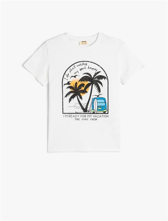 Koton 5Skb10088Tk 000 Beyaz Erkek Cocuk Pamuk Jersey T-Shırt